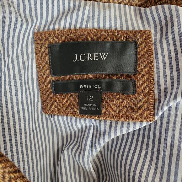 J Crew Bristol Blazer Hazelnut English Wool Herringbone Brown BA441 Size 12 - Picture 9 of 10
